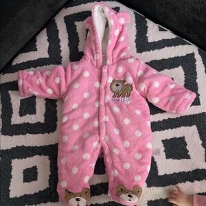 Pink Polka Dot Bear Hooded Onesie